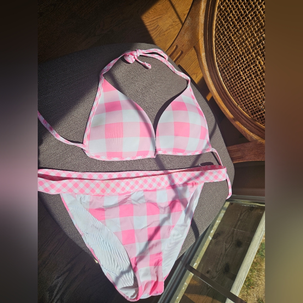 NWOT Calzedonia pink/white checkered bikini set - Picture 7 of 9